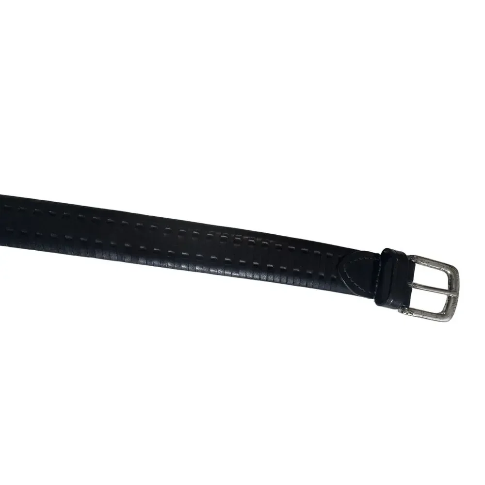 Classic Belt Mens 36 Black Leather Woven Texture Silver Tone Adjustable Buckle
